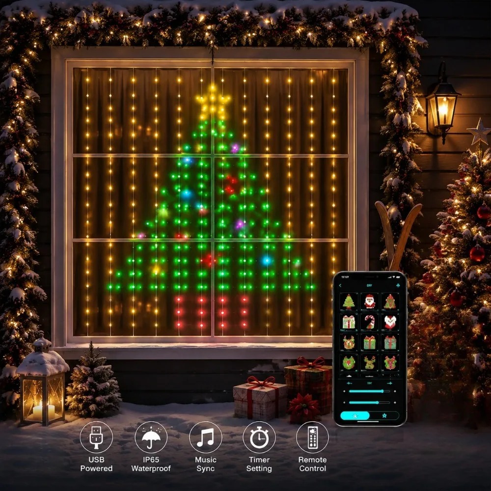 Luces LED de cortina de píxele - Lighting Christmas Decor reseña y precio