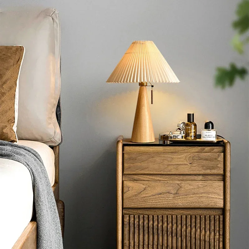 Lámpara de mesa plisada retro, - Lighting Decor Bedroom reseña y precio