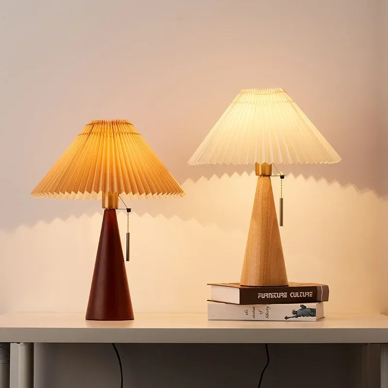 Lámpara de mesa plisada retro, - Lighting Decor Bedroom reseña y precio